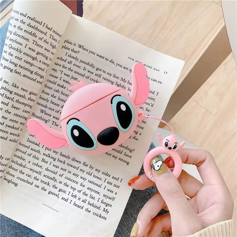 For AirPods 4 3 2 1 Pro Pro2 Earphone Case 3D Stitch Couple Cartoon Silicone Protective Headphone Box With Pendant Cover