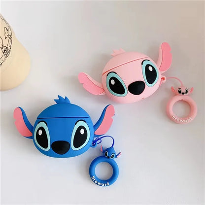 For AirPods 4 3 2 1 Pro Pro2 Earphone Case 3D Stitch Couple Cartoon Silicone Protective Headphone Box With Pendant Cover