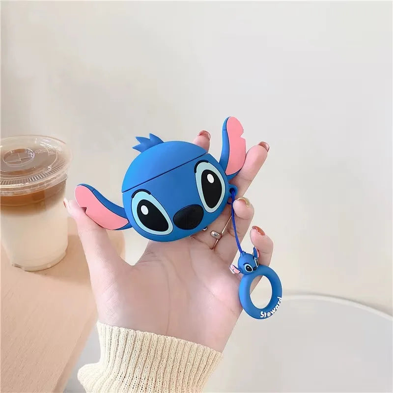 For AirPods 4 3 2 1 Pro Pro2 Earphone Case 3D Stitch Couple Cartoon Silicone Protective Headphone Box With Pendant Cover
