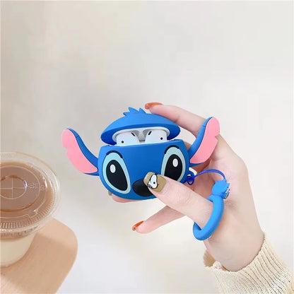 For AirPods 4 3 2 1 Pro Pro2 Earphone Case 3D Stitch Couple Cartoon Silicone Protective Headphone Box With Pendant Cover