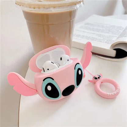 For AirPods 4 3 2 1 Pro Pro2 Earphone Case 3D Stitch Couple Cartoon Silicone Protective Headphone Box With Pendant Cover
